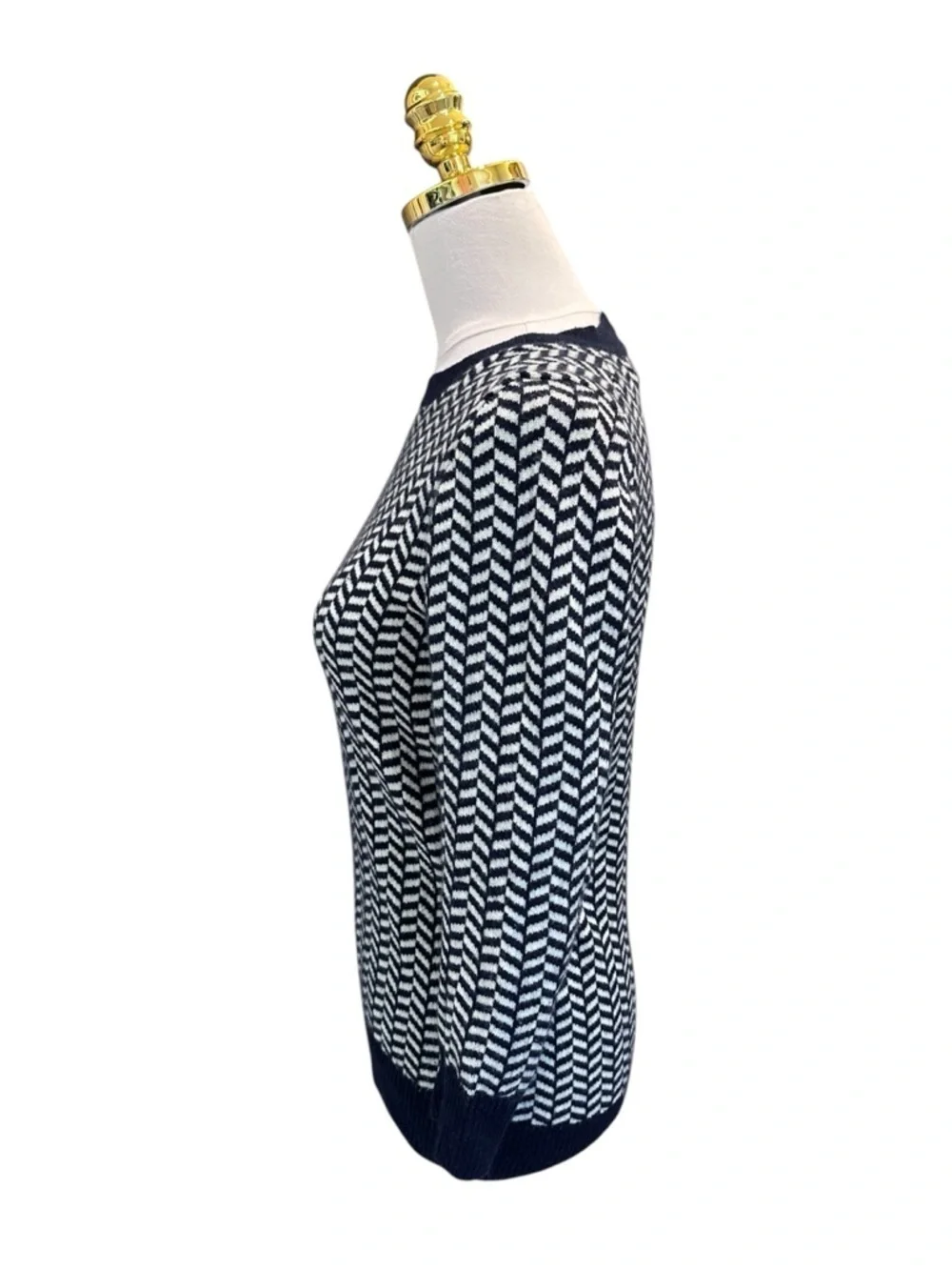 J. Crew Women’s Italian Cashmere Herringbone Sweater Navy/White Sz S Academia